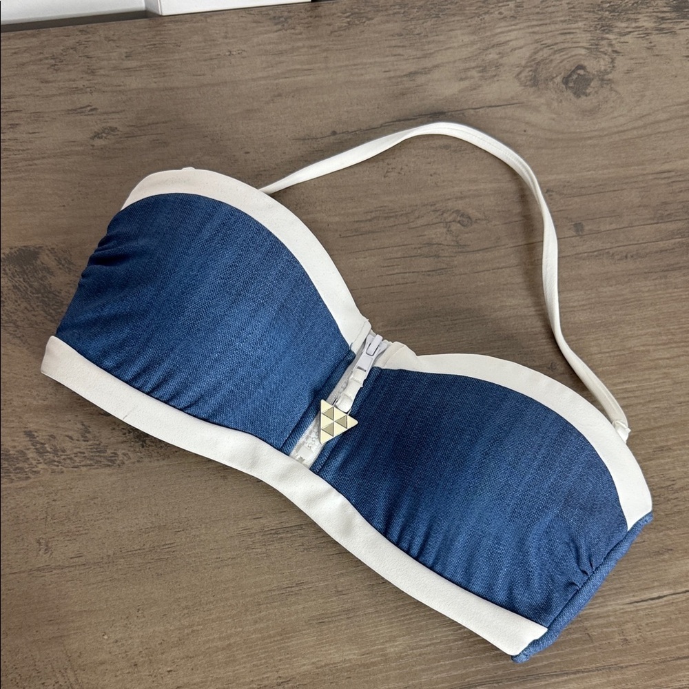 Seafolly US4 Blue and White Bikini Top - denim look